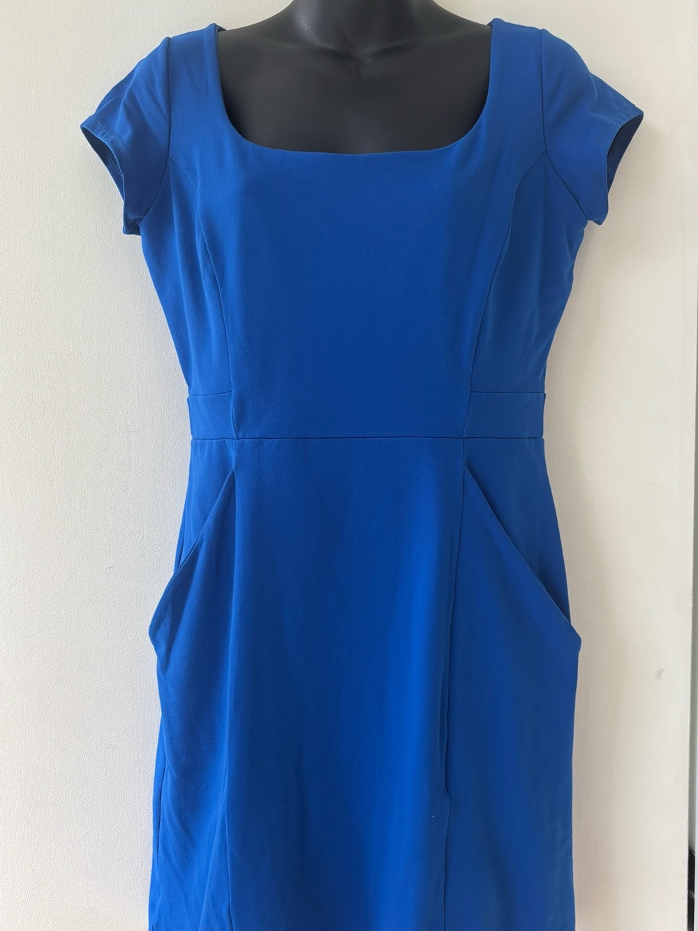 Susana Monaco Royal Blue Square-Neck Mini Dress Stretch CapSleeve Size L